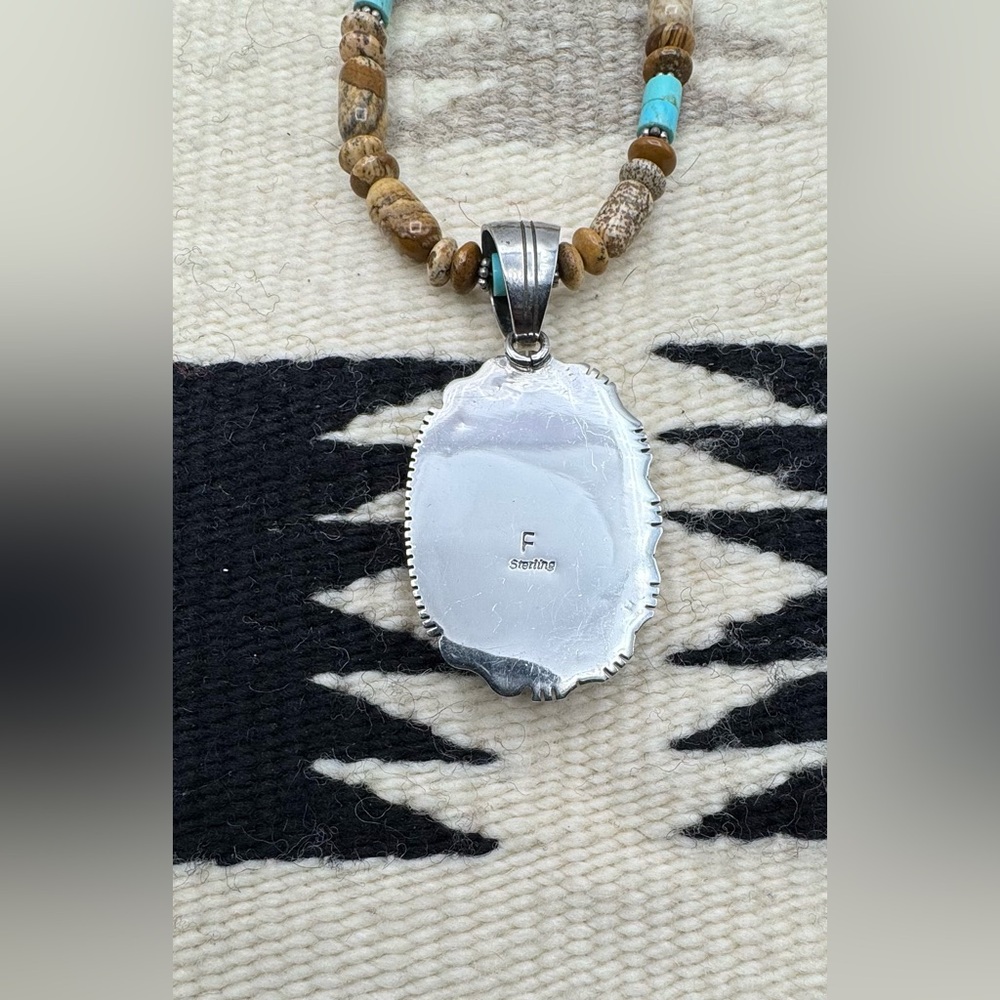 Native American Navajo Sterling Silver Turquoise Picture Jasper Beaded Necklace - Picture 5 of 5